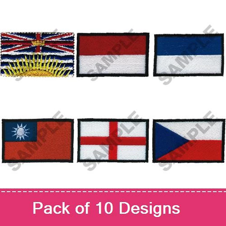 Flag Embroidery Bundle – British Columbia, Indonesian, French & More (10 Designs)