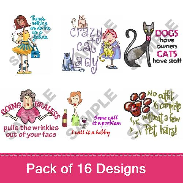 Cat & Dog Humor Embroidery Bundle – Fun Sayings (16 Designs)