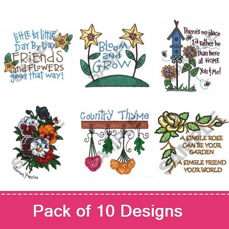 Floral and Inspirational Quotes Embroidery Designs Bundle – Little by Little, Bloom and Grow, A Single Rose Can Be Your Garden & More (10 Designs)