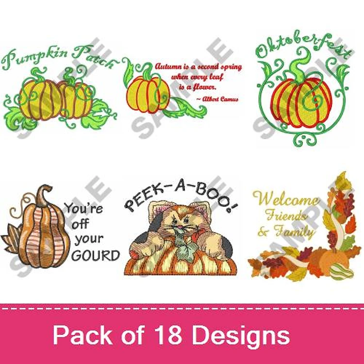 Fall Harvest Embroidery Designs Bundle – Pumpkin Patch, Oktoberfest, You're off your Gourd & More (18 Designs)