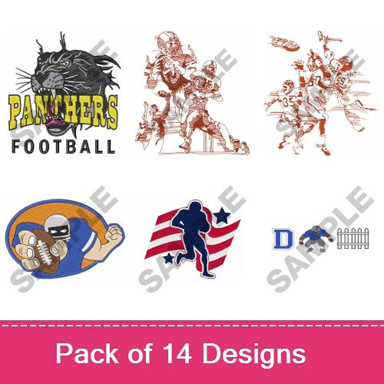 Football-themed Embroidery Bundle – Panthers Football, Football Player with Ball, Patriotic Football Artwork & More (14 Designs)