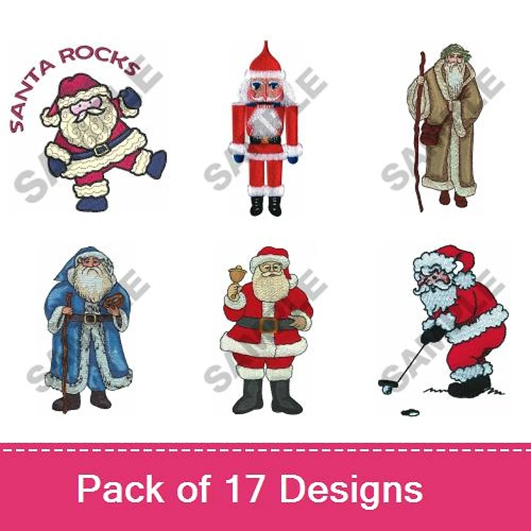 Santa Claus Embroidery Designs Bundle – Happy Santa, Classic Santa, Singing Santa & More (17 Designs)