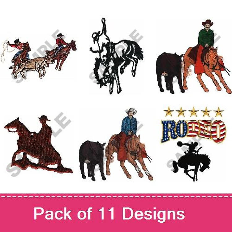 Rodeo Cowboy Embroidery Designs Bundle – Cowboy on Horse, Rancher with Lasso, Rodeo Scene & More (11 Designs)