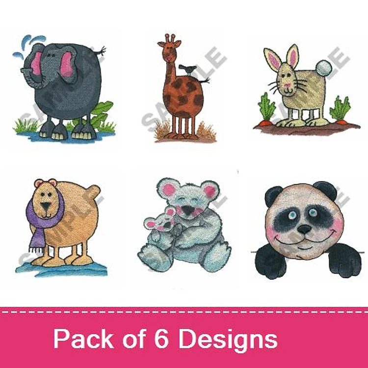 Cute Animal Embroidery Bundle – Elephant, Giraffe, Bunny & More (6 Designs)