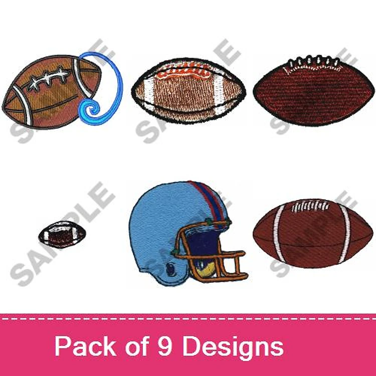 Football Themed Embroidery Bundle – Football with Swirl, Textured Football, Football Helmet & More (9 Designs)