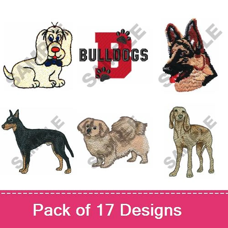 Bulldog & German Shepherd Embroidery Bundle – Dog Breeds (17 Designs)