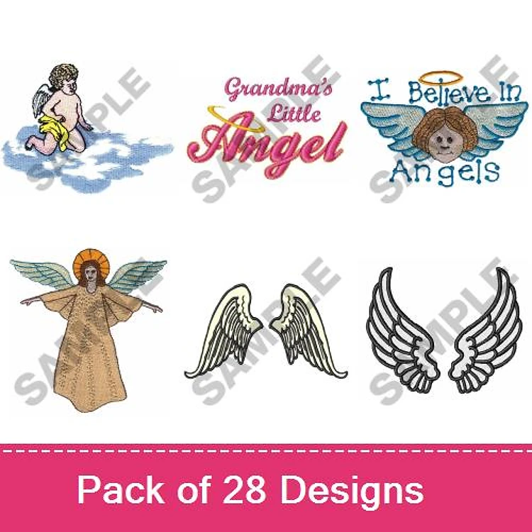 Angels & Heavenly Themes Embroidery Designs Bundle – Angel with Clouds, Grandma's Little Angel, I Believe In Angels & More (28 Designs)