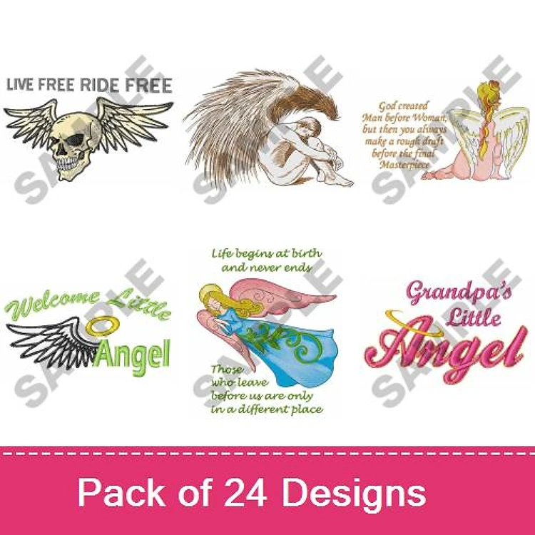Angel & Inspiring Quotes Embroidery Designs Bundle – Live Free Ride Free, Crying Angel, Grandpa's Little Angel & More (24 Designs)