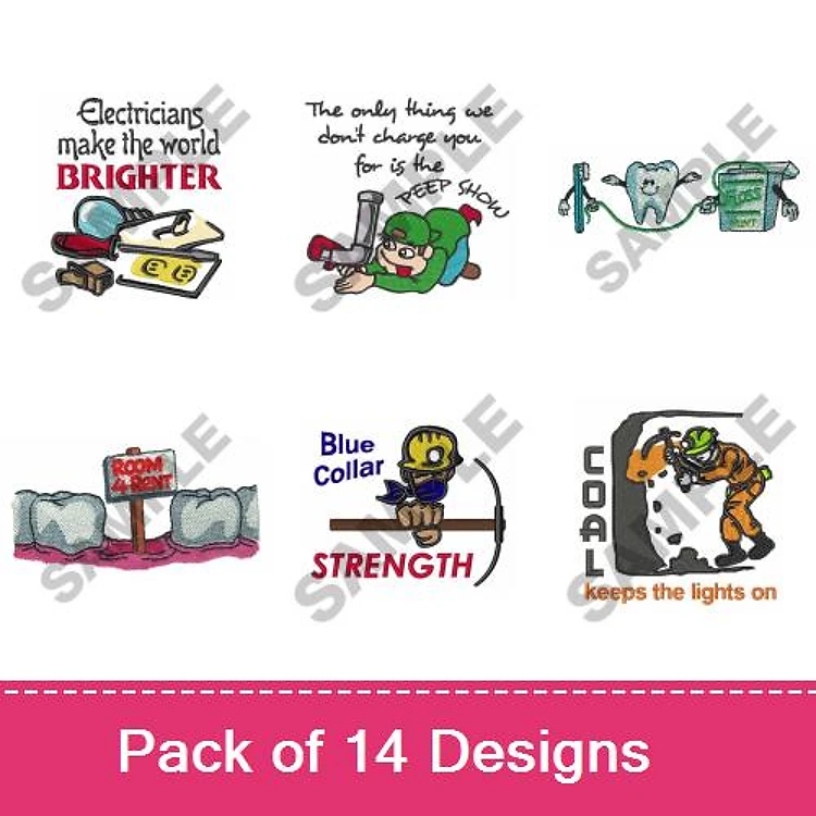 Occupational Themed Embroidery Designs Bundle – Electricians Make the World Brighter, Safety First, Work Hard, Play Hard & More (14 Designs)