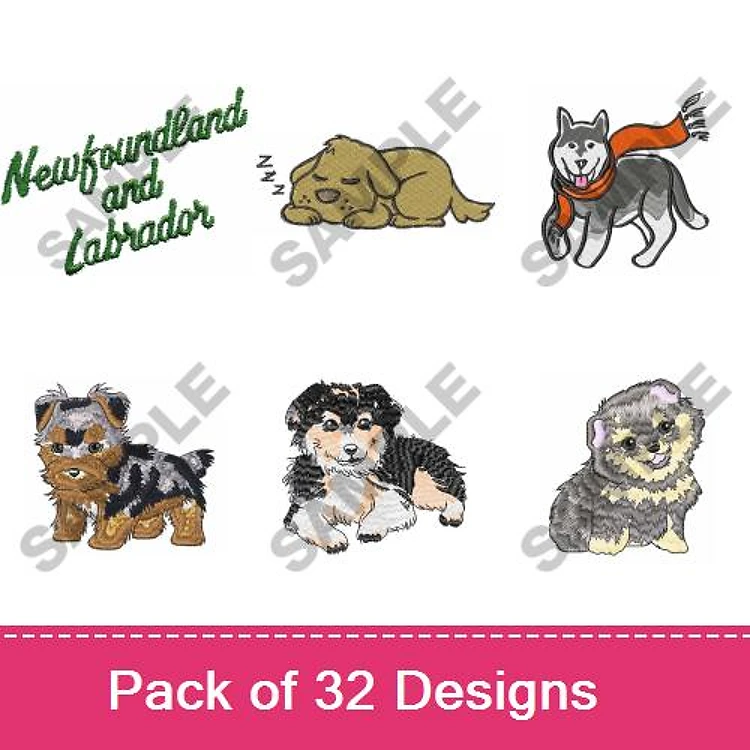 Newfoundland & Labrador Dog Embroidery Bundle – Cute Breeds (32 Designs)