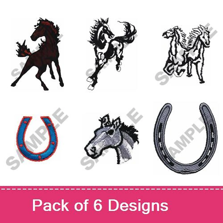 Horse & Equestrian Embroidery Bundle – Galloping Horse, Rearing Horse, Trotting Horses & More (6 Designs)