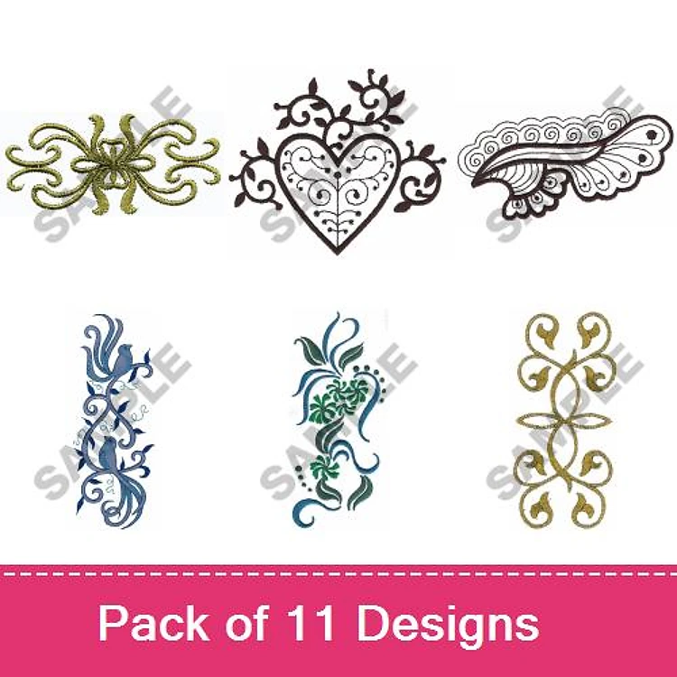Floral Embroidery Bundle – Floral Heart, Floral Wing, Floral Ornament 1 & More (11 Designs)
