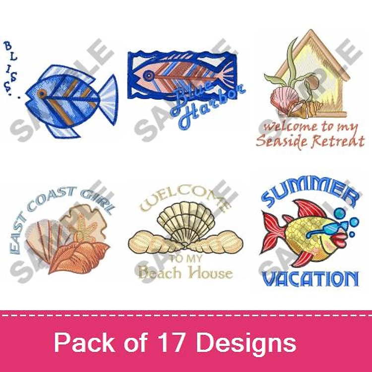 Beach & Seaside Embroidery Bundle – Blue Fish, Ocean Habitat, Welcome to my Beach House & More (17 Designs)