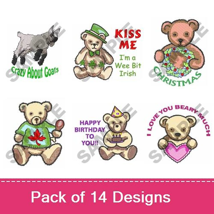Teddy Bear & Goat Embroidery Bundle – Crazy About Coats, I'm a Wee Bit Irish, & More (14 Designs)