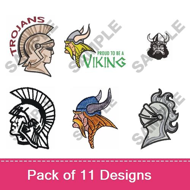 Viking & Trojan Helmet Embroidery Designs Bundle – Trojan Helmet, Viking Helmet with Horns, Viking Warrior & More (11 Designs)