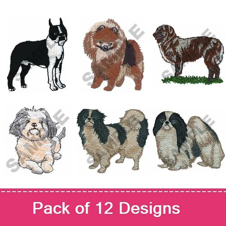 Dog Breed Embroidery Bundle – Boston Terrier, Chow Chow & More (12 Designs)