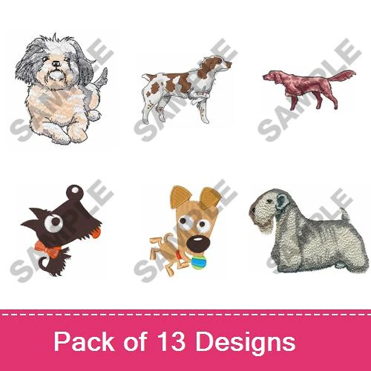 Dog Embroidery Bundle – Cute Breeds and Fun Designs (13 Designs)
