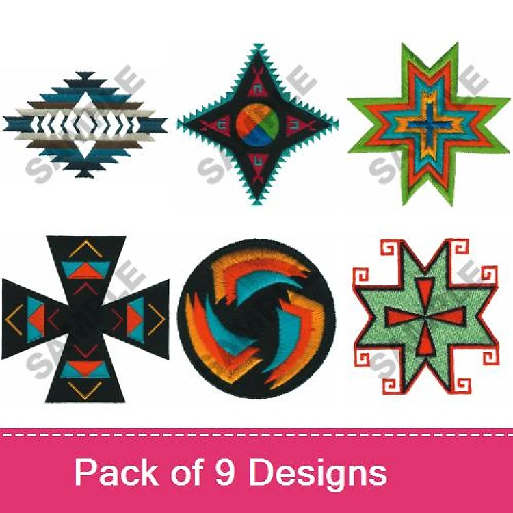 Geometric & Tribal Embroidery Designs Bundle – Geometric Star, Tribal Cross, Circular Pattern & More (9 Designs)
