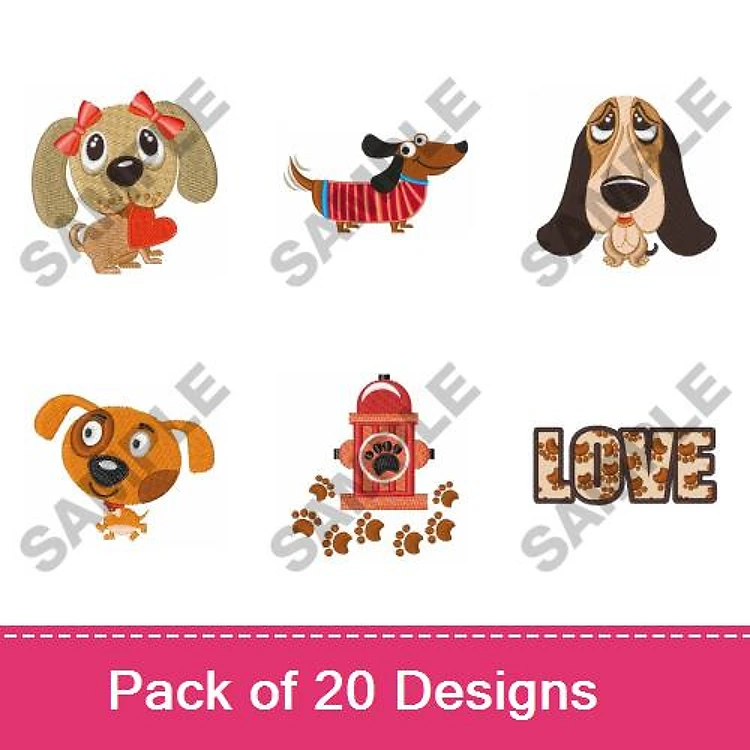 Dog & Puppy Embroidery Bundle – Adorable Canine Designs (20 Designs)