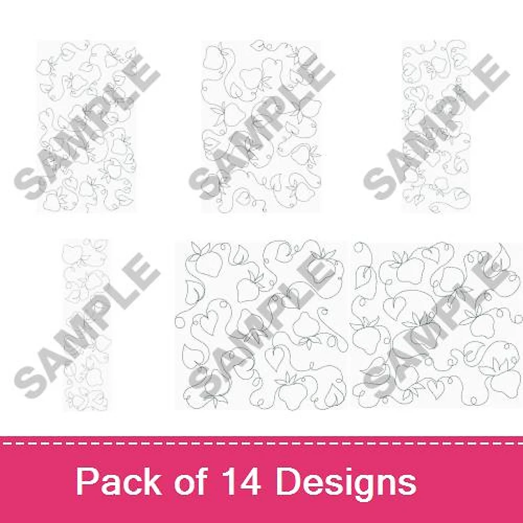 Redwork Fruit and Flora Embroidery Designs Bundle – Apple Outline, Peach Outline, Cherry Outline & More (14 Designs)