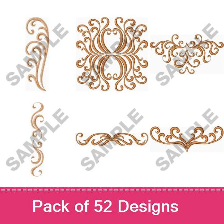 Decorative Scroll Embroidery Bundle – Ornate Scrolls 1-6 & More (52 Designs)