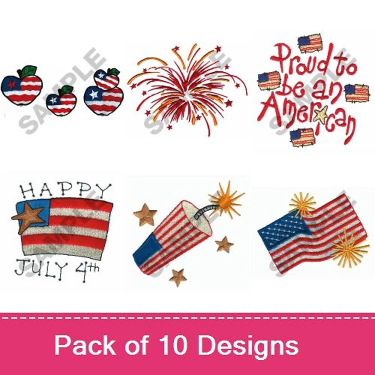 Patriotic Celebrations Embroidery Designs Bundle – Star Spangled Hearts, Fireworks, Proud to be an American & More (10 Designs)