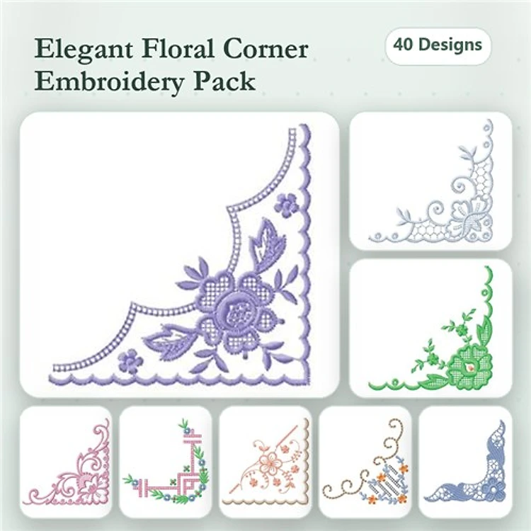 Elegant Floral Corners Embroidery Bundle – Floral Corner with Rose, Simple Floral Corner, & More (40 Designs)