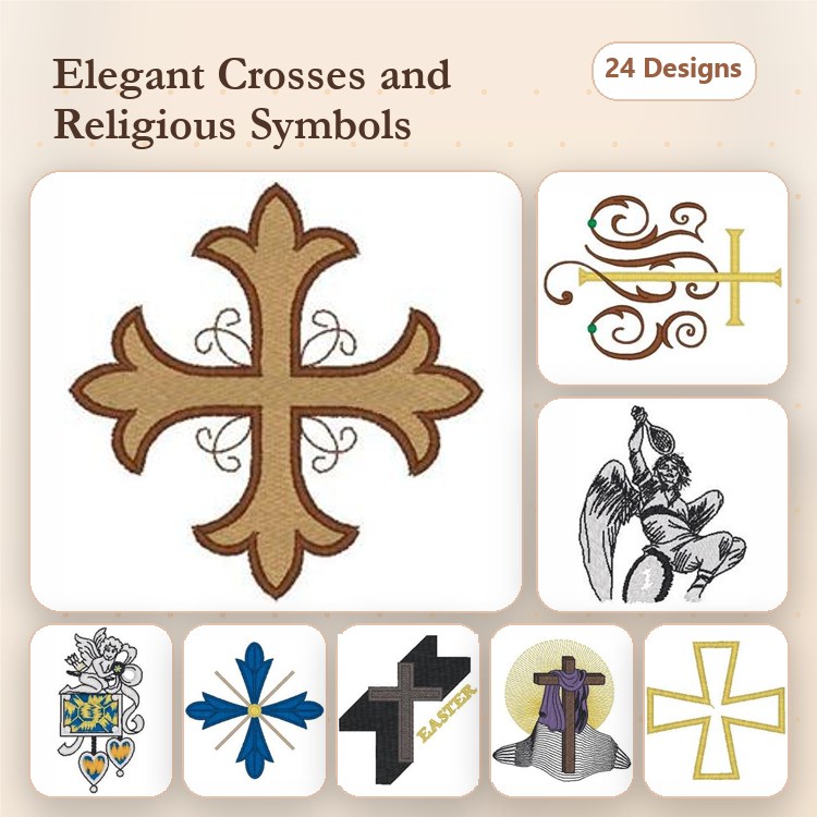 Elegant Crosses & Religious Symbols Embroidery Bundle – Ornate Cross, Floral Cross, Celtic Cross & More (24 Designs)