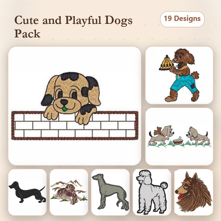 Dog Embroidery Bundle – Playful Canines (20 Designs)