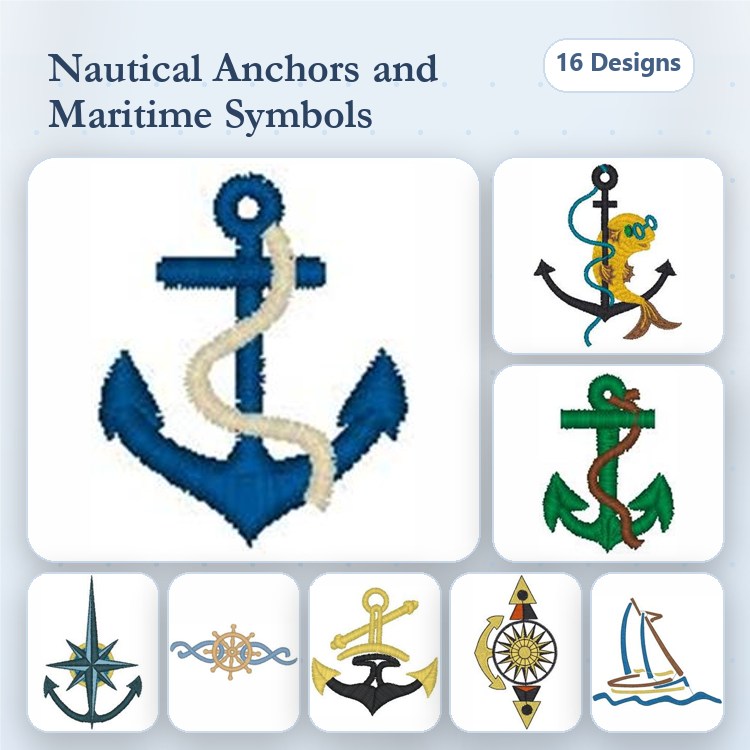 Nautical Anchors Embroidery Designs Bundle – Anchor with Snake, Blue Anchor, Nautical Compass & More (16 Designs)
