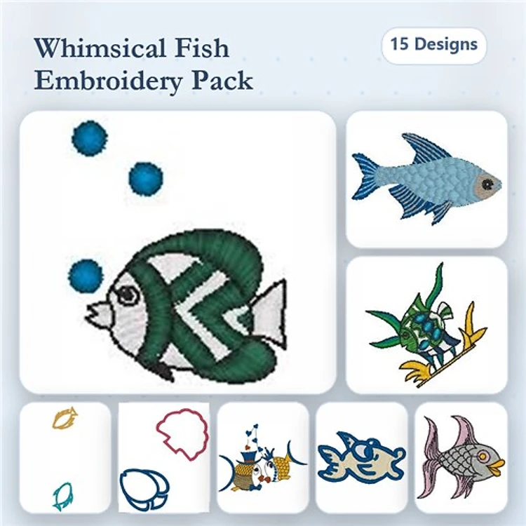 Colorful Fish Embroidery Designs Bundle – Angelfish, Blue Fish, Tropical Fish & More (15 Designs)