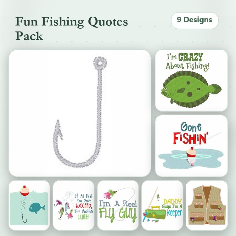 Fishing Quotes Embroidery Designs Bundle – I'm CRAZY About Fishing!, Gone Fishin', Fishing Vest Graphic & More (9 Designs)