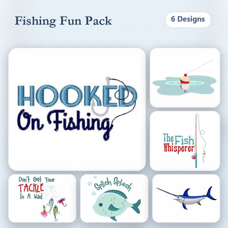 Fishing Bobber & Swordfish Embroidery Designs Bundle – Hooked On Fishing, The Fish Whisperer, & More (6 Designs)