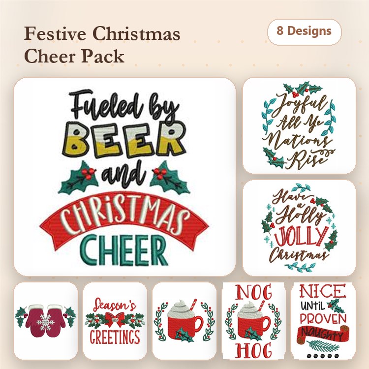 Christmas Cheer Embroidery Bundle – Festive Designs (8 Designs)