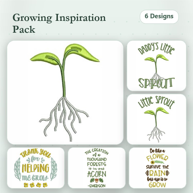 Growing Plant Embroidery Bundle – Inspirational Sprout Designs (6 Designs)