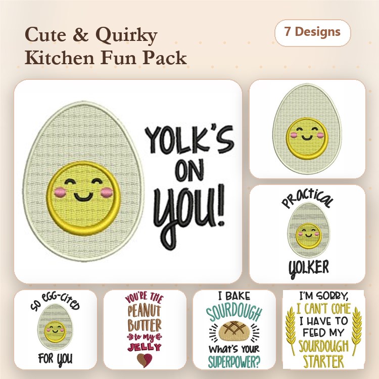Cute & Quirky Kitchen Embroidery Bundle – Fun Kitchen Sayings (7 Designs)