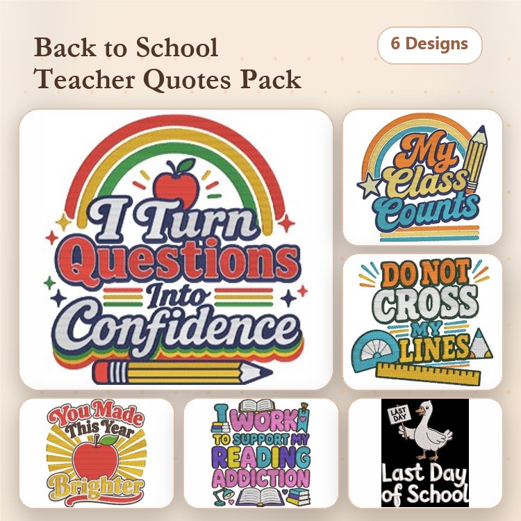Teacher Quotes Embroidery Bundle – Back to School (6 Designs)