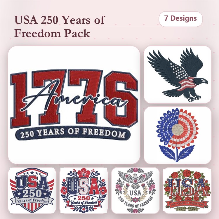 USA Eagle & 1776 Embroidery Bundle – 250 Years of Freedom (7 Designs)