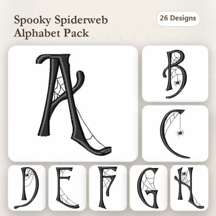 Spiderweb Alphabet Embroidery Designs Bundle – A, B, C, D, E, F, G, H & More (26 Designs)