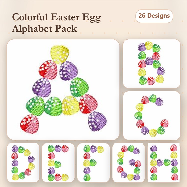 Colorful Easter Egg Alphabet Embroidery Bundle – A to Z Fun with Easter Egg Letters (26 Designs)