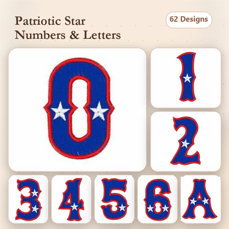 Applique Patriotic Numbers & Letters Embroidery Bundle – Patriotic Number 0, Patriotic Number 1, Patriotic Letter A & More (62 Designs)