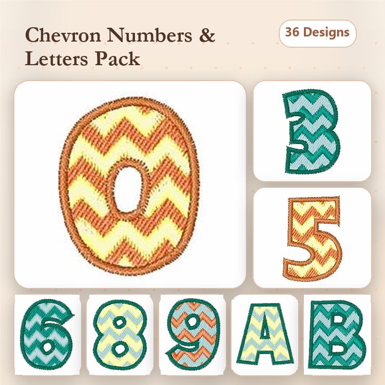 Chevron Numbers and Letters Embroidery Designs Bundle – Chevron Number 0, Chevron Letter A & More (36 Designs)