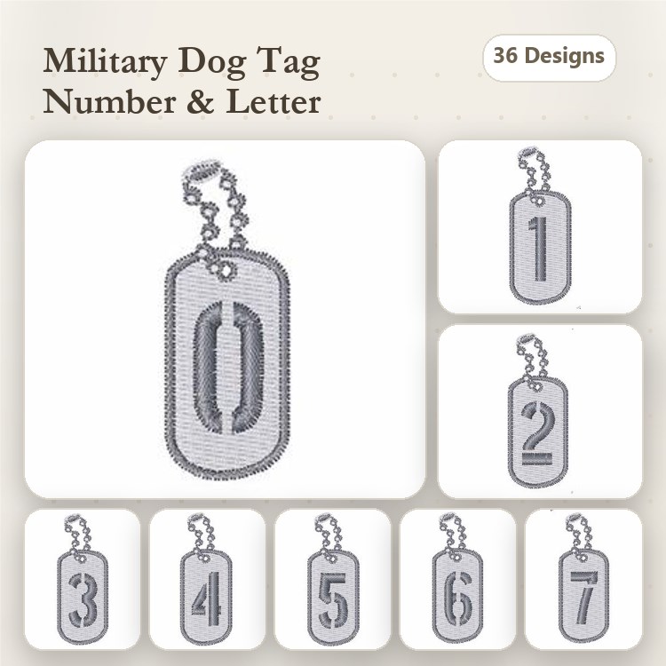 Key Fob Military Dog Tags Embroidery Bundle – Dog Tag Number 0, Dog Tag Number 1, Dog Tag Number 2 & More (36 Designs)