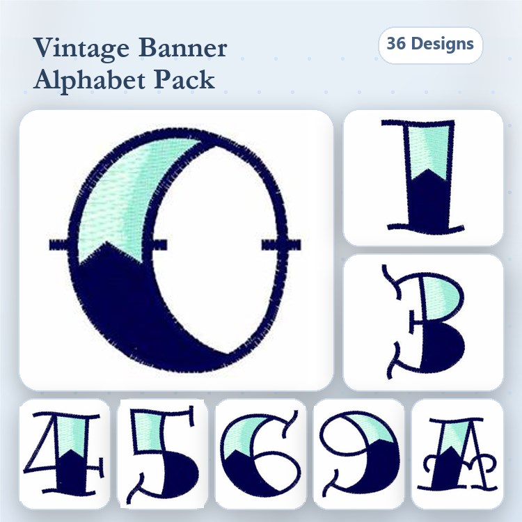 Vintage Banner Letters Embroidery Bundle – Letter O, Letter B, Letter 1 & More (36 Designs)
