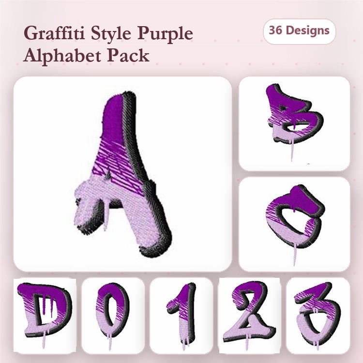Graffiti Style Alphabet Embroidery Designs Bundle – Letter A, Letter B, Letter C & More (36 Designs)