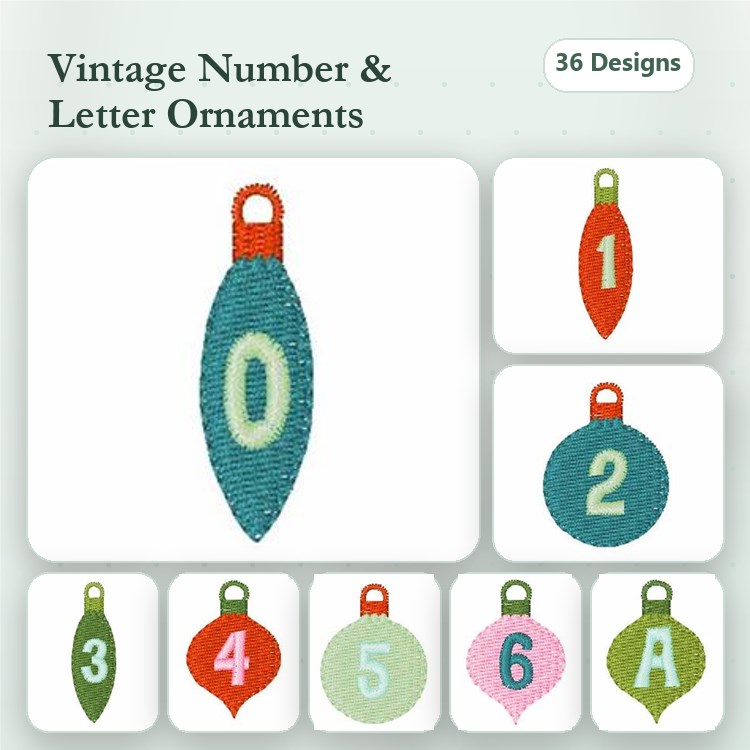 Vintage Number and Letter Ornaments Embroidery Designs Bundle – Number 0, Number 1, Letter A & More (36 Designs)