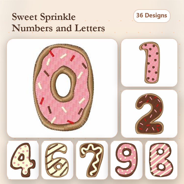 Applique Decorative Numbers Embroidery Bundle – Colorful Sprinkles for Birthday Celebrations (36 Designs)