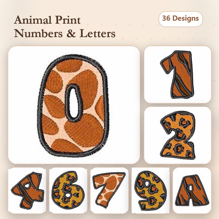 Animal Print Numbers & Letters Embroidery Bundle – 0-9, A-Z & More (36 Designs)