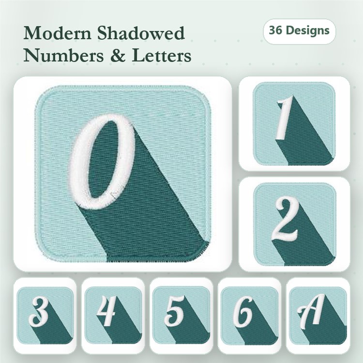 Shadowed Numbers & Letters Embroidery Designs Bundle – 0, 1, 2, A & More (36 Designs)