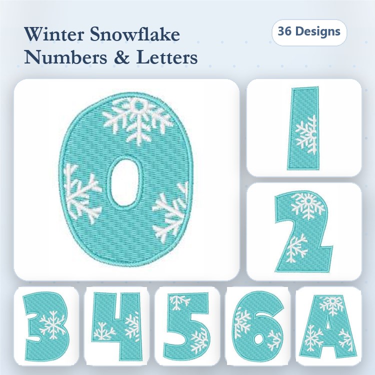 Applique Winter Numbers & Letters Embroidery Designs Bundle – Snowflake Number 0, Snowflake Number 1, Snowflake Letter A & More (36 Designs)